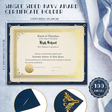 Load image into Gallery viewer, Professional Certificate Paper Kit - 100 Navy Blue Holders &amp; Seals Included