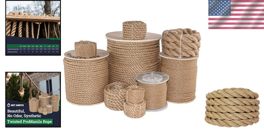 Premium Twisted Polypropylene 'UnManila' Rope - 1.5" x 50ft - Durable Tan Uti...
