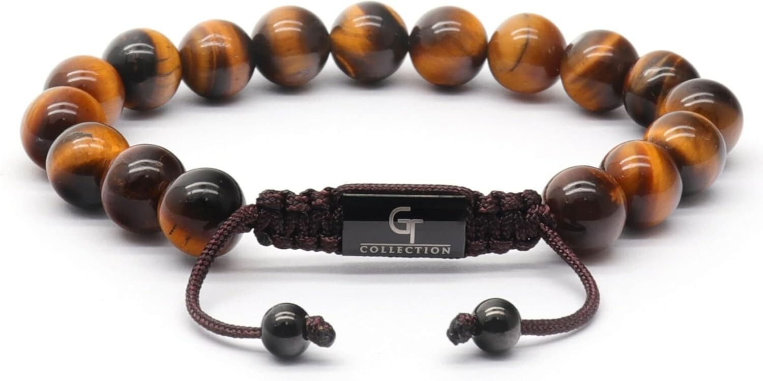 Handcrafted Tiger Eye Beaded Bracelet for Men - Adjustable Fashion Accessory