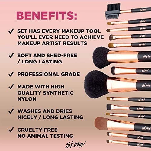 Cruelty-Free Luxury Makeup Brush Set - 14 Essential Brushes for Professional Use