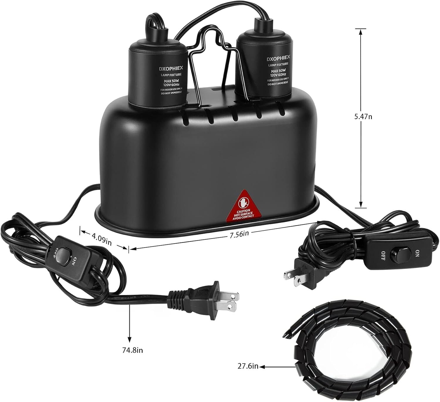 Premium Aluminum Dual Heat Lamp for Reptiles with 60W Basking & Infrared Light