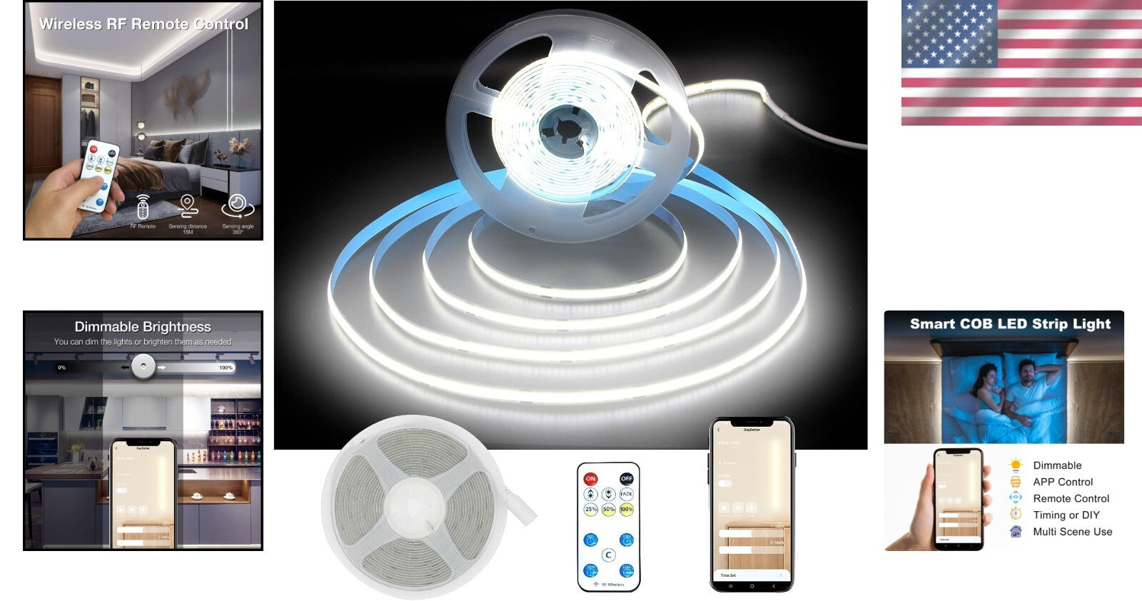 Super Bright 3200 LED COB Tape Light - 6500K Indoor Lighting with Remote Control