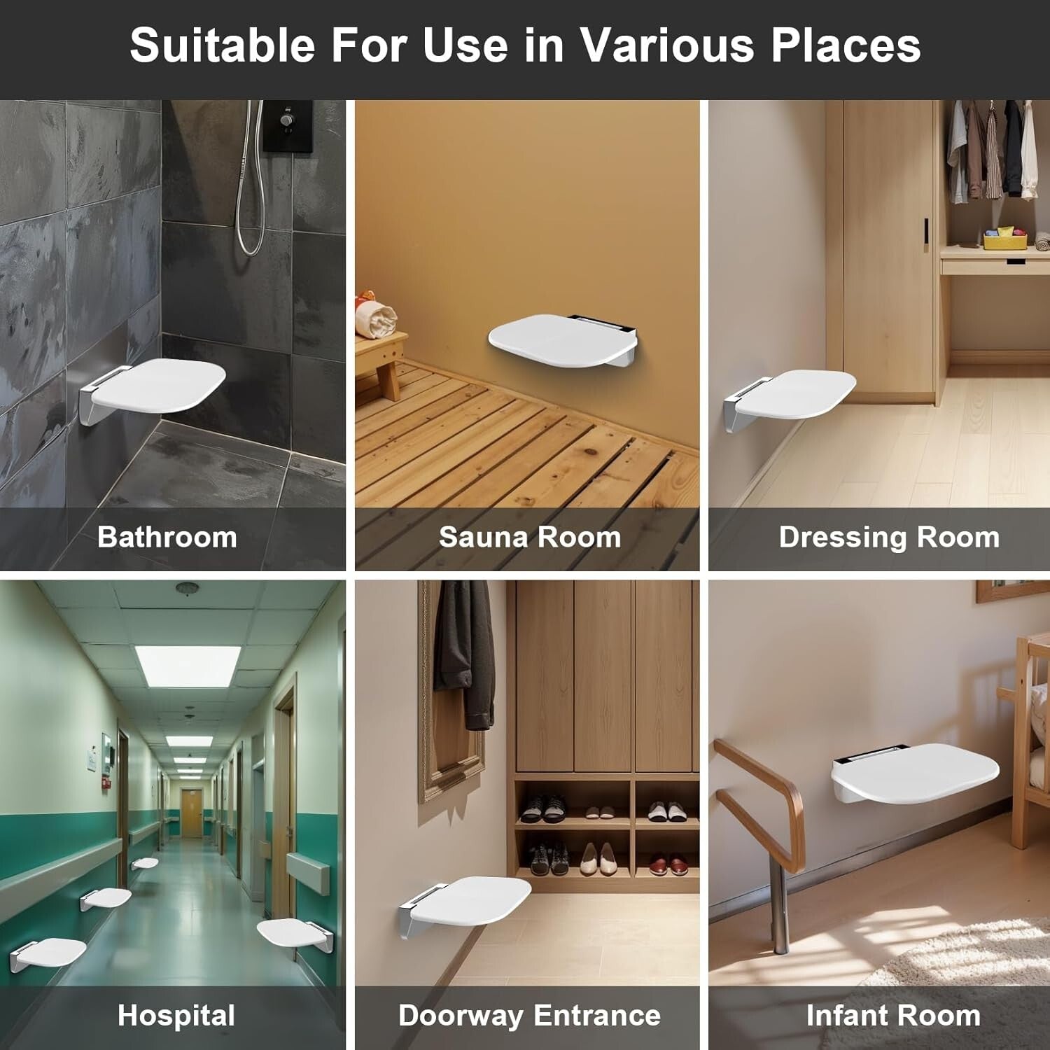 Durable Therapy Shower Chair - Wall-Mounted Foldable Seat for Elderly & Disabled