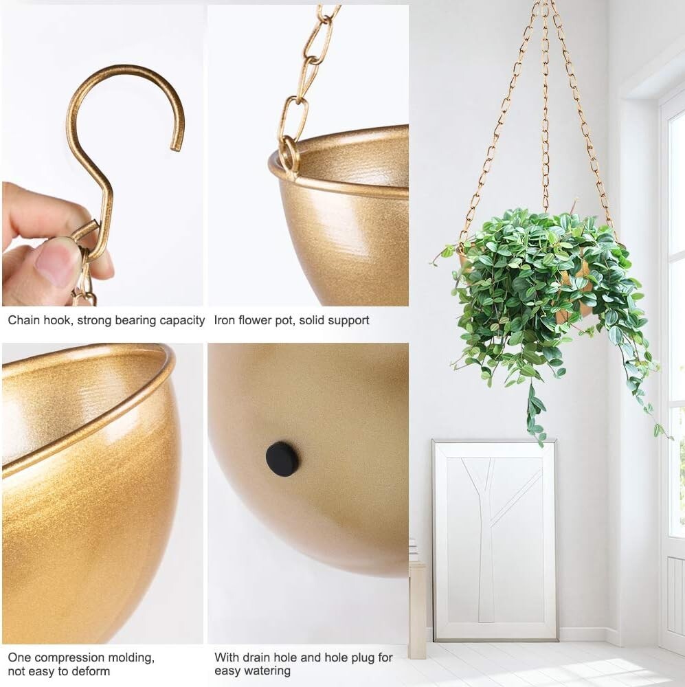 Elegant 10-Inch Gold Hanging Plant Pot - Perfect for Mid Century Modern Decor