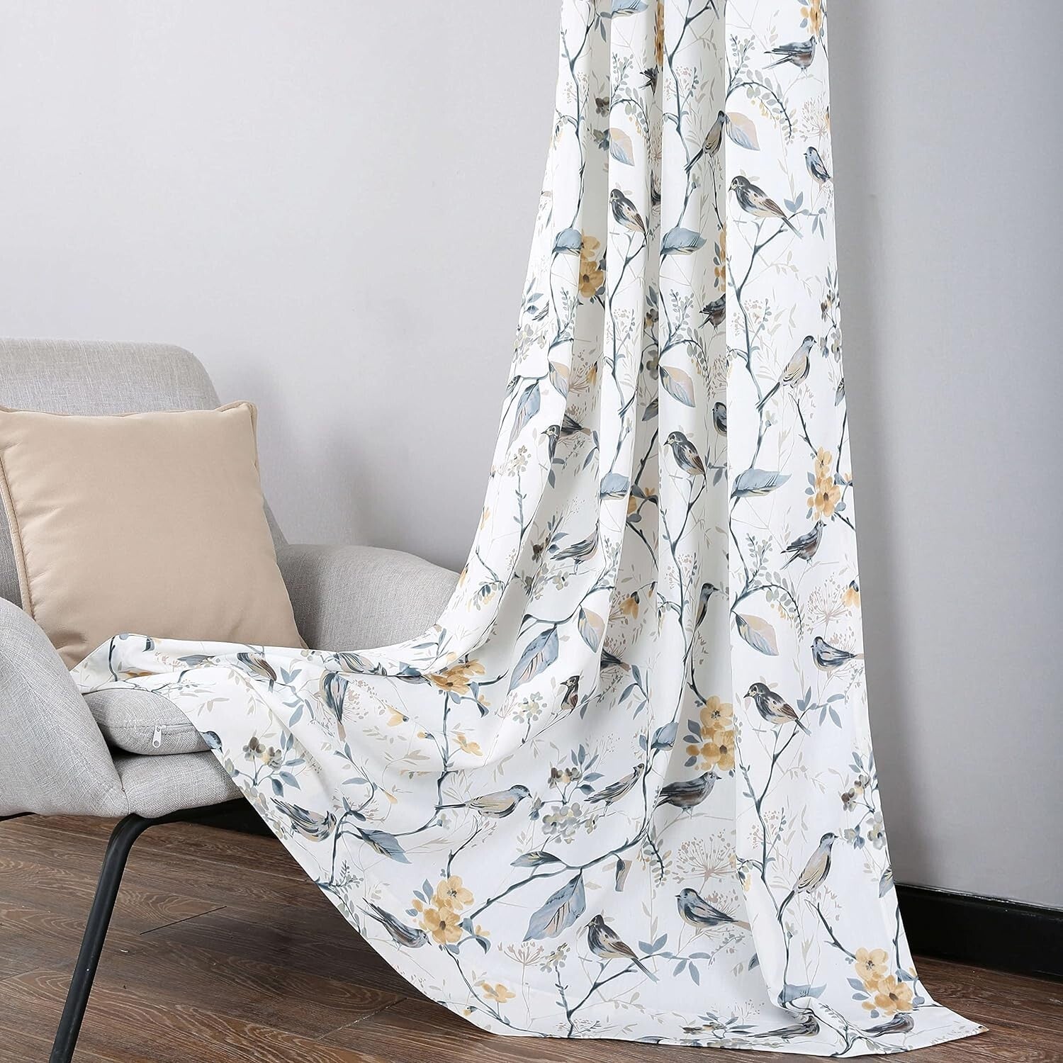 Beautiful Birds & Branches Grey Curtains - Pack of 2 for Modern Farmhouse
