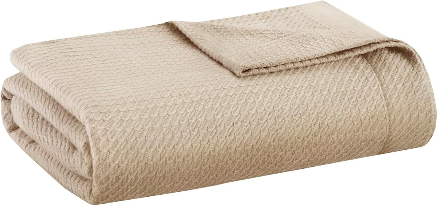 Elegant Solid Khaki Cotton Blanket - 100% Egyptian 90"x90" Perfect for Any Room