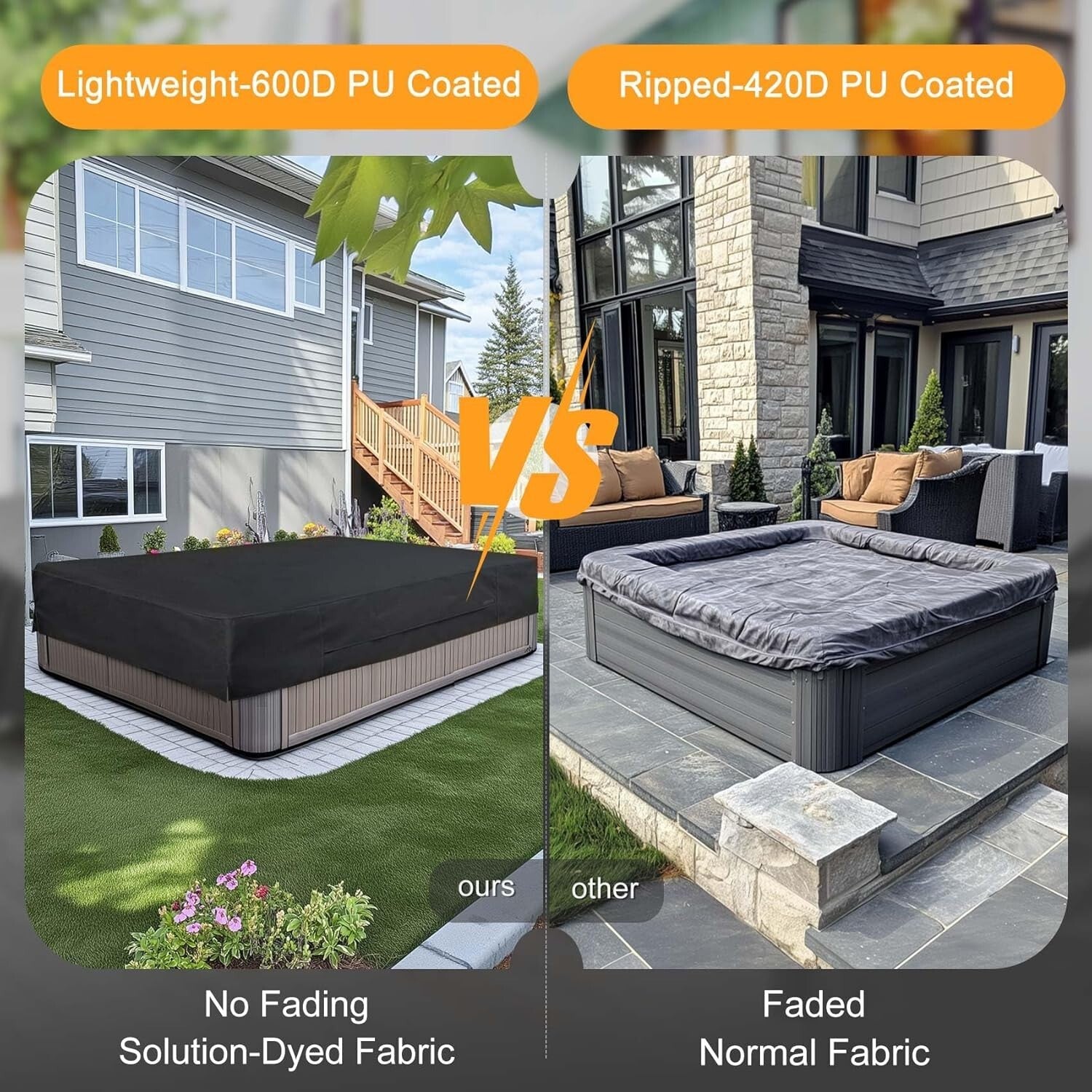 Adjustable Black Hot Tub Cover - Fade Resistant & Waterproof, Rectangular 86x67