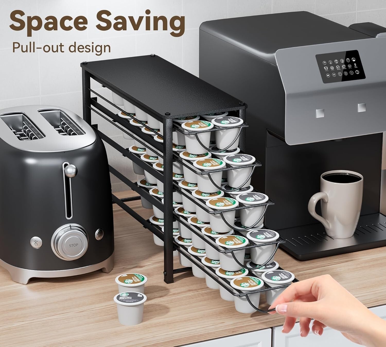 Metal Coffee Capsule Storage Drawer for 70 Pods - Space-Saving Counter Solution