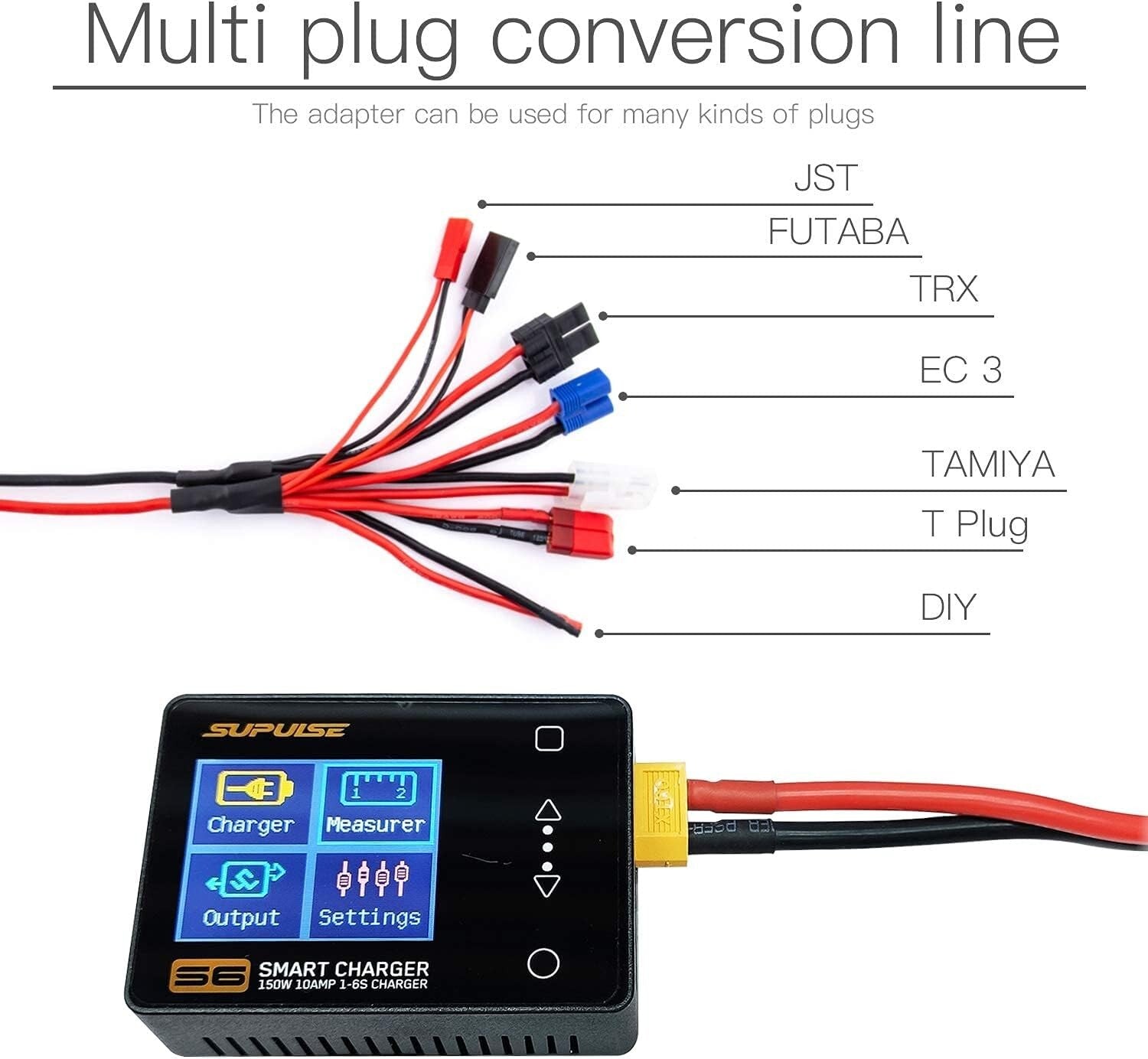 Efficient 1-6S RC Battery Charger with Touchscreen and Multi-Connector Support