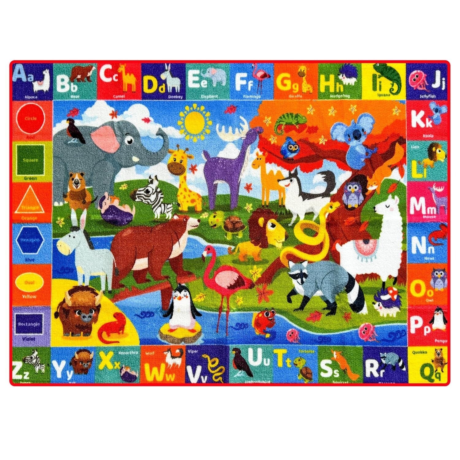 Durable Non-Slip Alphabet Rug for Kids - 59x39 Play Area Carpet with Animals