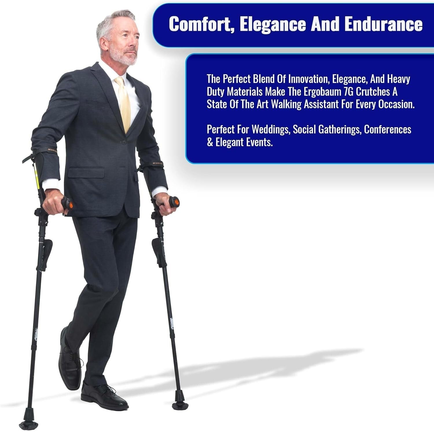 Ergonomic Forearm Crutches with Knee-Rests & LED Lights - Adjustable 5' to 6'6"