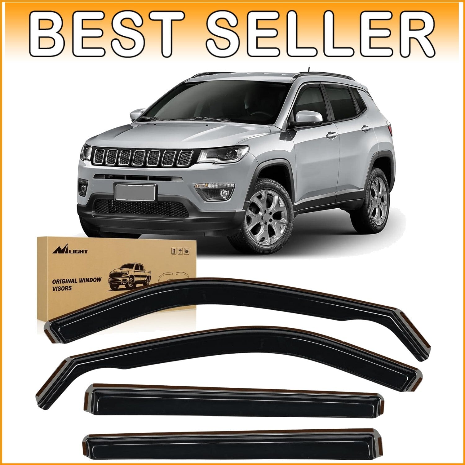 4PCS Jeep Compass Rain Guards (2017-2024) - Shatterproof Acrylic Window Visors