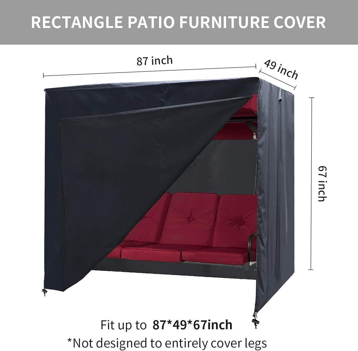 Black Waterproof Swing Canopy Cover 3-Seater - Heavy Duty All Weather Protection