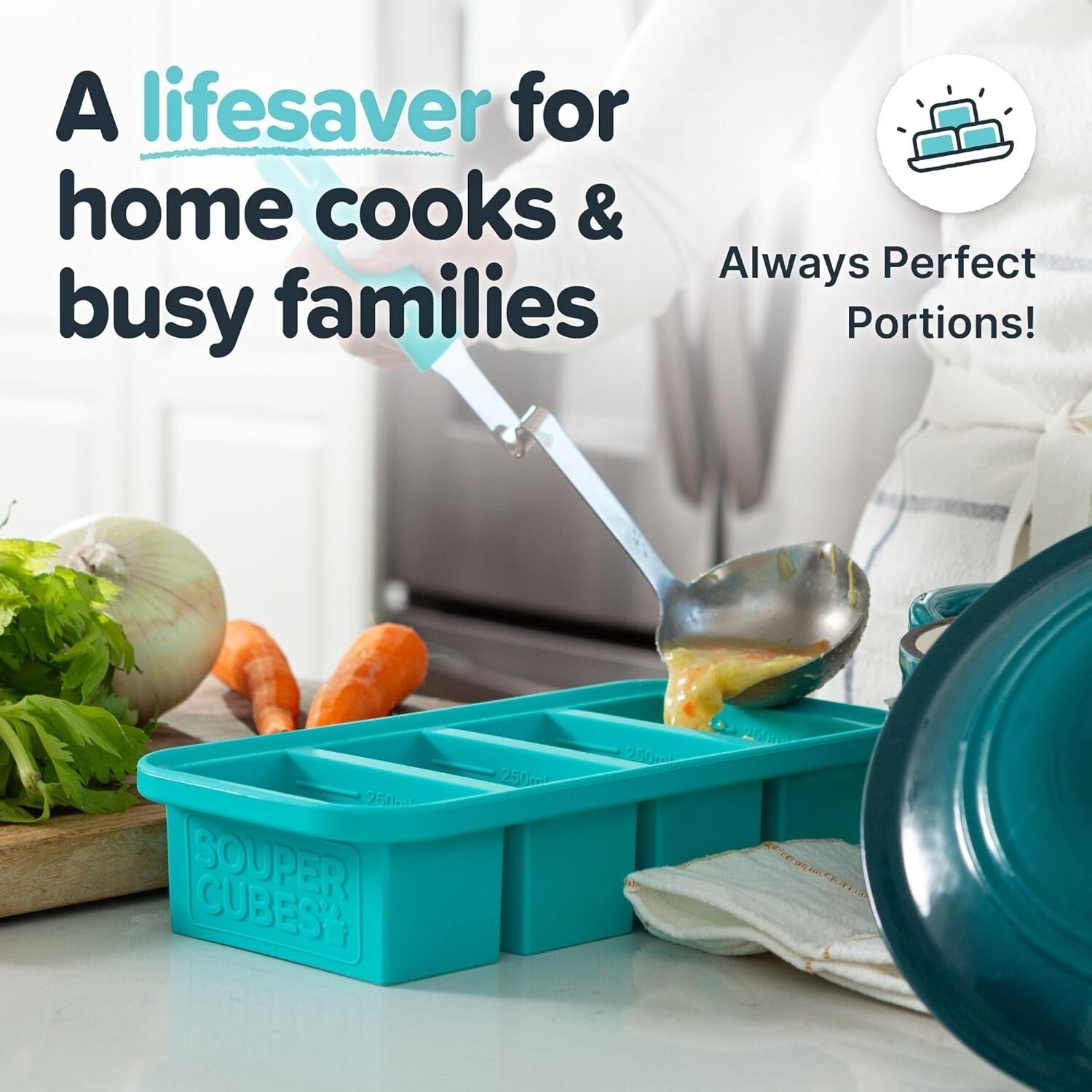 2-Pack Aqua Silicone Freezer Molds With Lids - Perfect for Soup & Leftovers