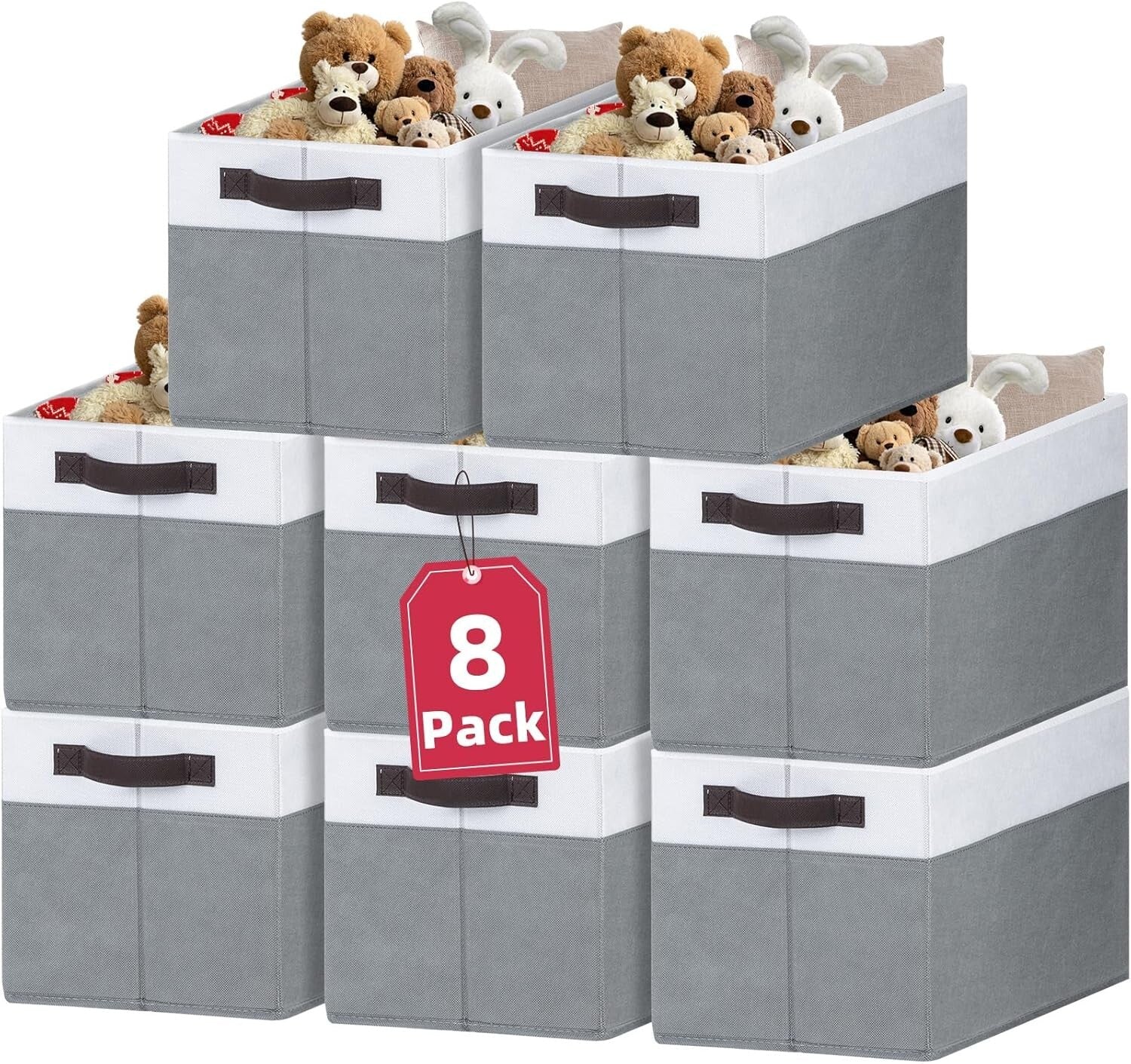 Durable Storage Bins with Handles - Foldable 8 Pack for Maximum Organization