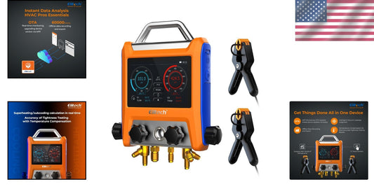 Digital 4-Valve HVAC Manifold Gauge with Smart Touch Screen & App Integration