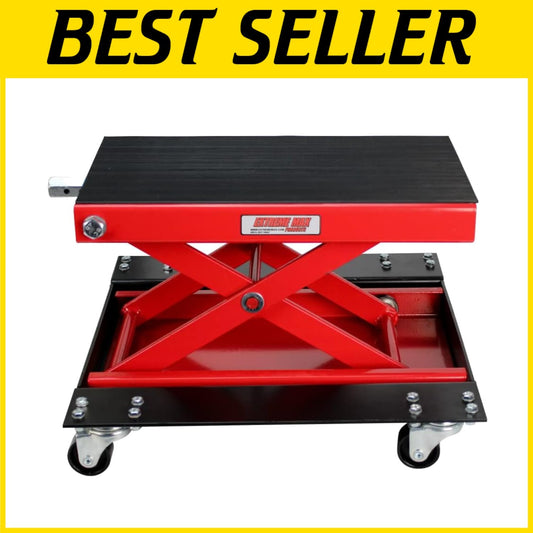 Wide Motorcycle Scissor Jack with Dolly - 1100 lbs Capacity for Easy Maintenance