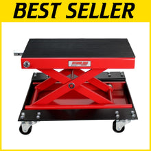 Load image into Gallery viewer, Wide Motorcycle Scissor Jack with Dolly - 1100 lbs Capacity for Easy Maintenance