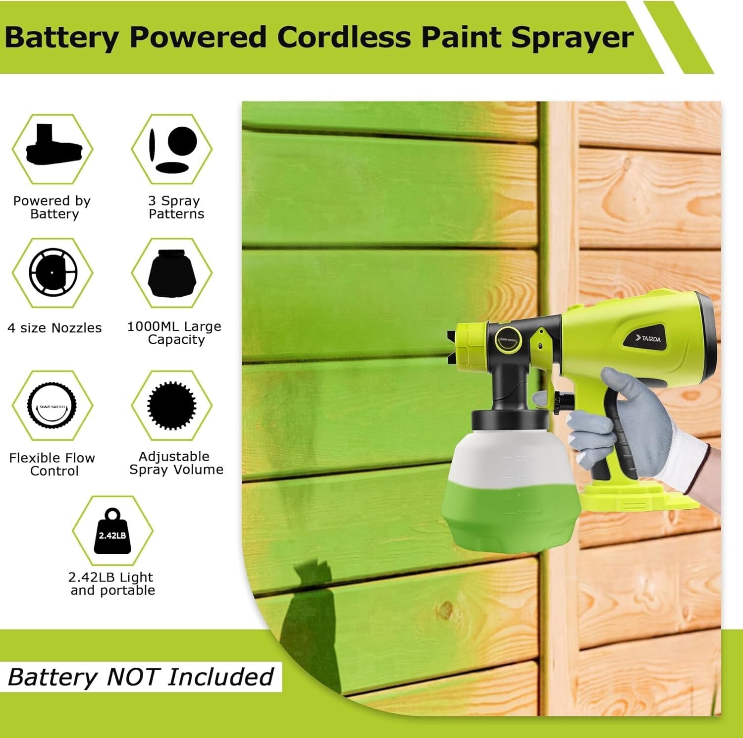 Efficient Cordless Handheld Paint Sprayer - 1000ML, Ideal for Cabinets & Walls