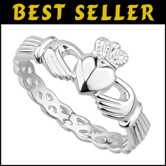 Elegant Sterling Silver Claddagh Ring with Braided Design - Perfect Gift for Her