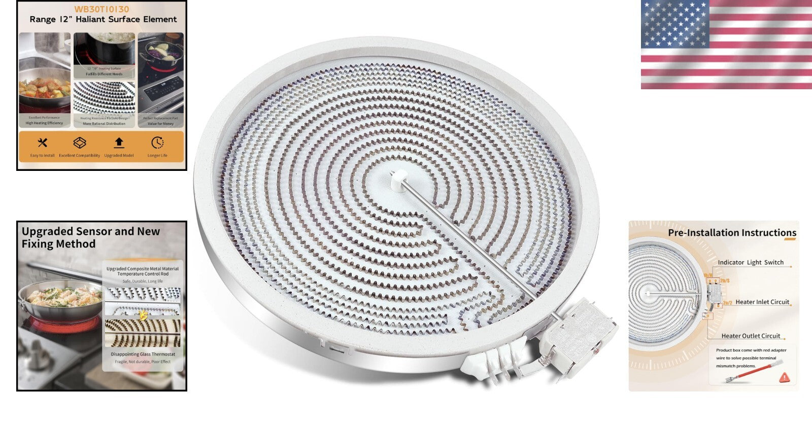 12-Inch Polished Dual Radiant Burner for GE Stove - Easy Installation Included