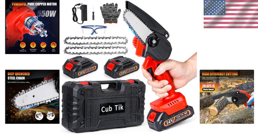 Cordless Mini Chainsaw - 4 Inch Rechargeable 550W Lightweight One-Handed Tool