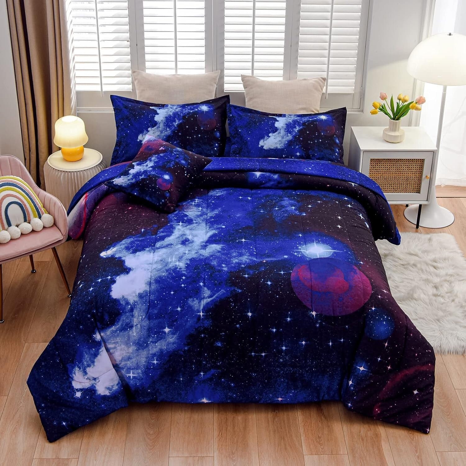 3D Galaxy Print Bedding Set: 6-Piece Comforter & Sheet Set for Boys and Girls