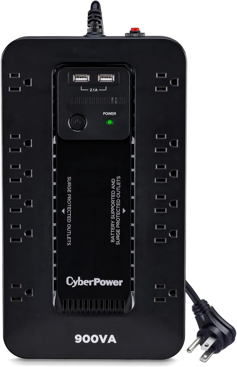 900VA/500W Uninterruptible Power Supply with USB Charging - Space-Saving Design