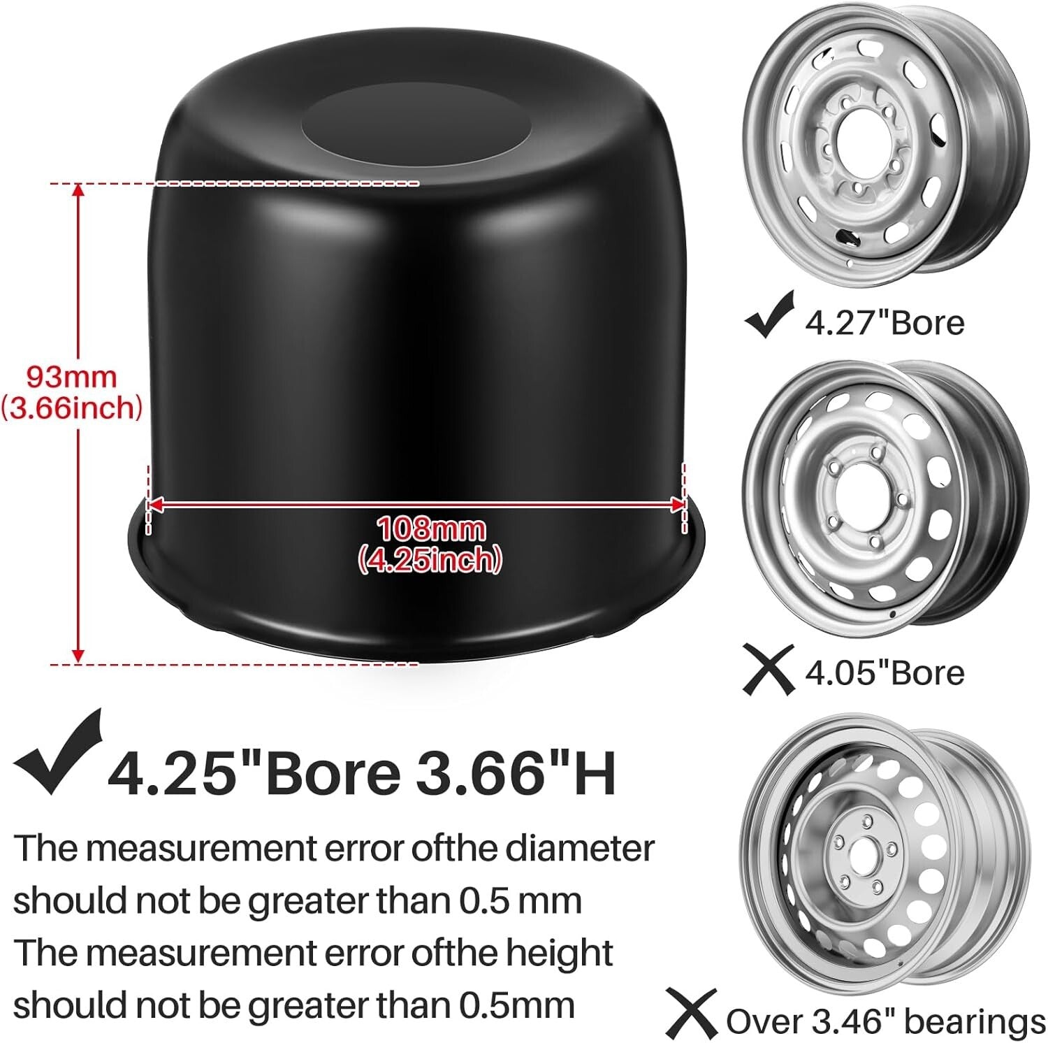 Easy Install Black Wheel Center Caps - 4 Pcs 4.25 Inch for Trailers and Trucks