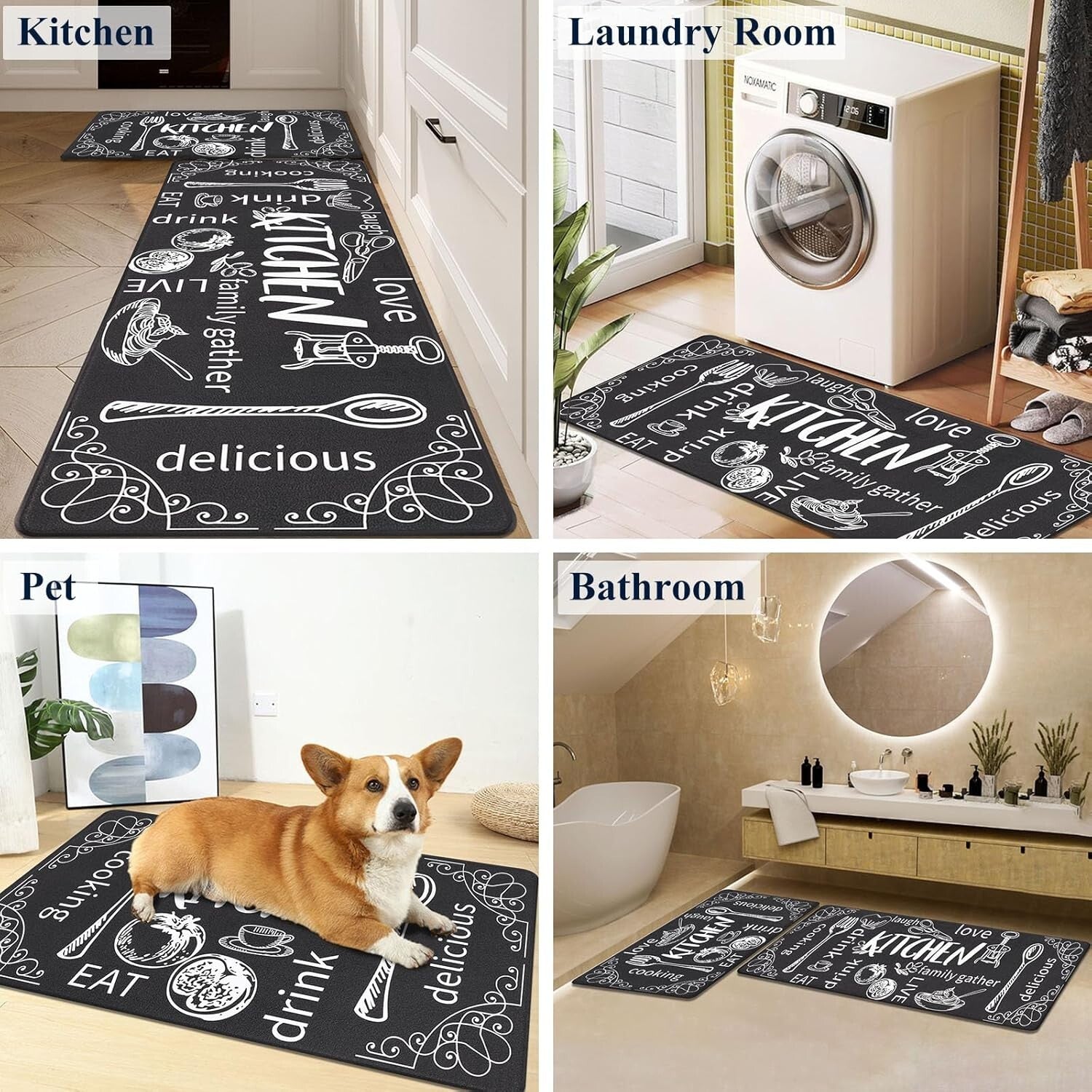 Cushioned Anti-Fatigue Kitchen Mat Set of 2 - Waterproof Non-Slip Comfort