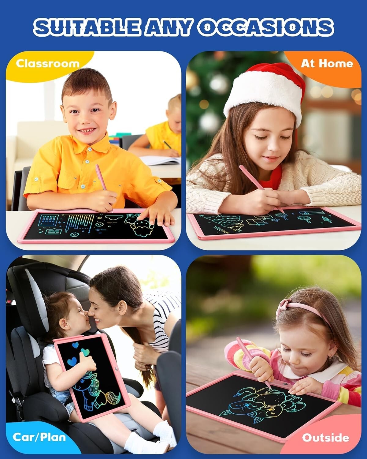 15-Inch LCD Writing Tablet - Eco-Friendly Doodle Pad for Kids, Lightweight Pink