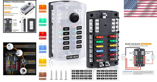 LED Indicator 12-Way Fuse Block with Spare Slots - Safe Circuit Protection Tool