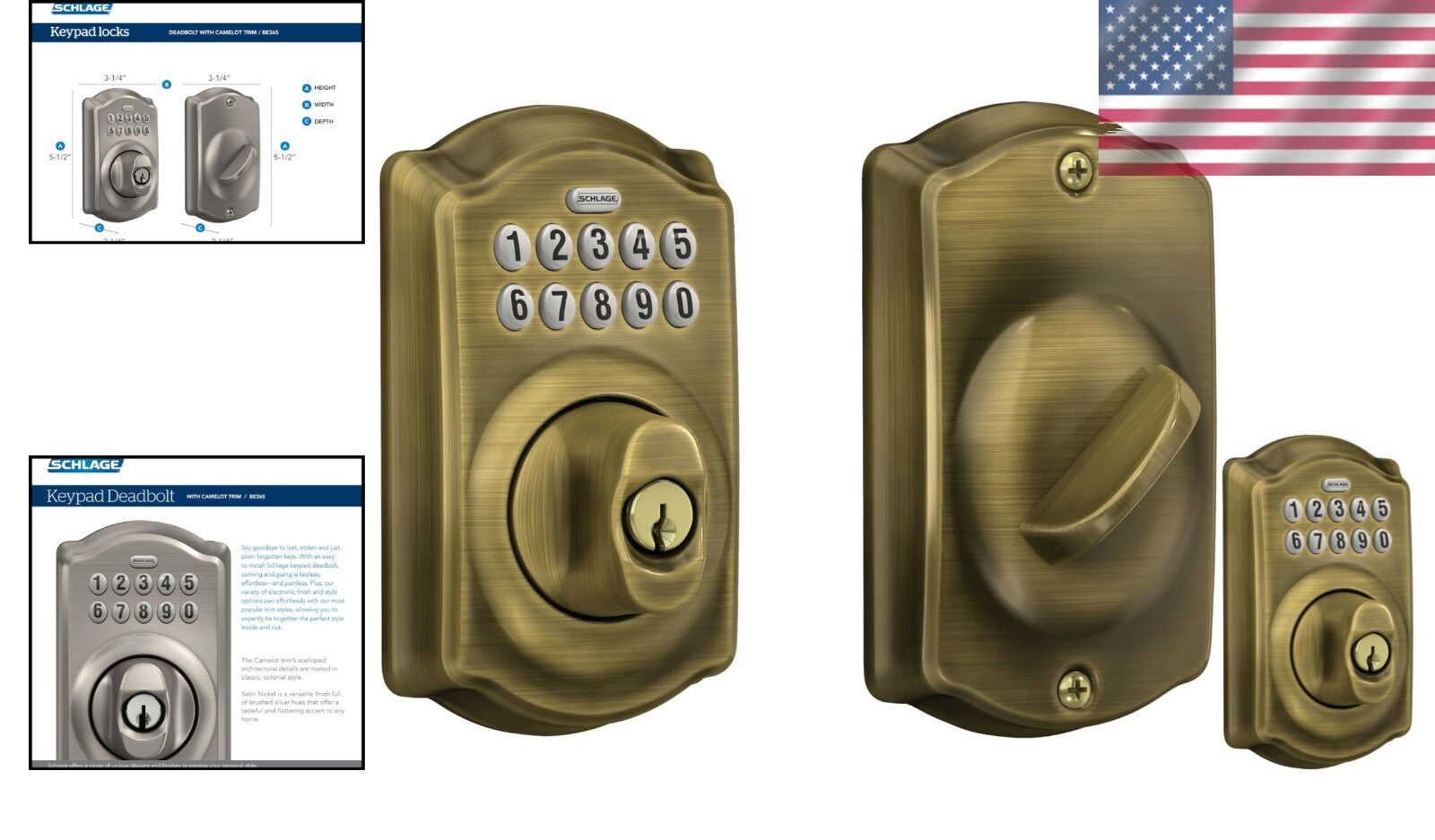 Antique Brass Keyless Entry Lock with Illuminated Keypad for Enhanced Security