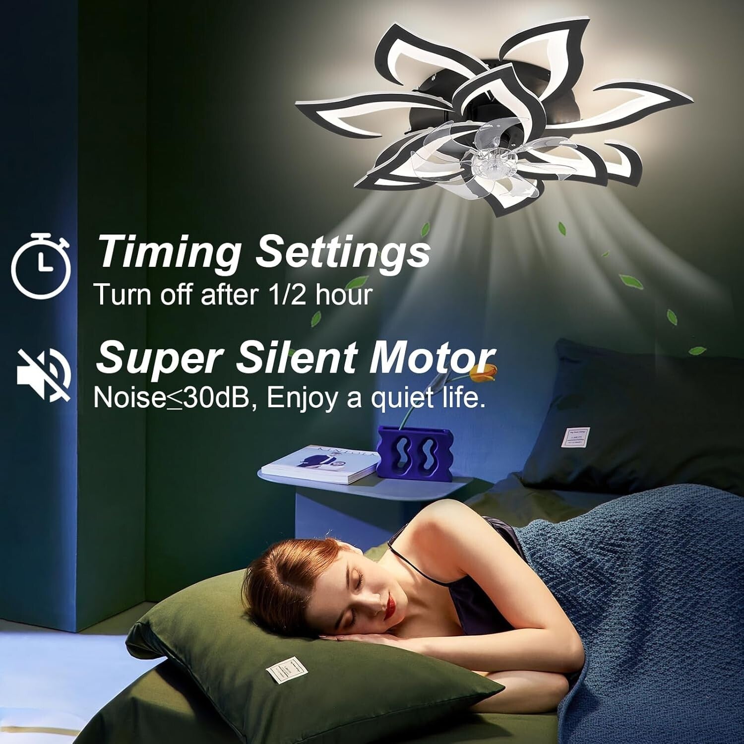 32-Inch Black Flower Ceiling Fan with Remote & Light - Ideal for Modern Homes