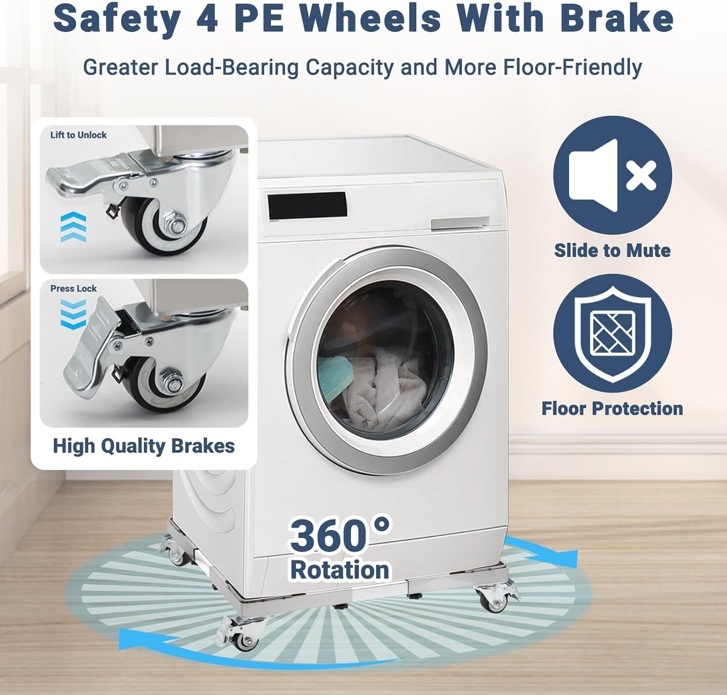 Heavy-Duty Stainless Steel Washing Machine Dolly Cart with Lockable Wheels - ...