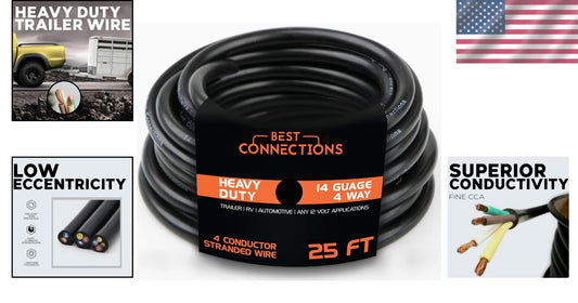 Flexible 14 Gauge 4-Way Trailer Wiring - 25 Ft Multi-Strand Insulated Cord