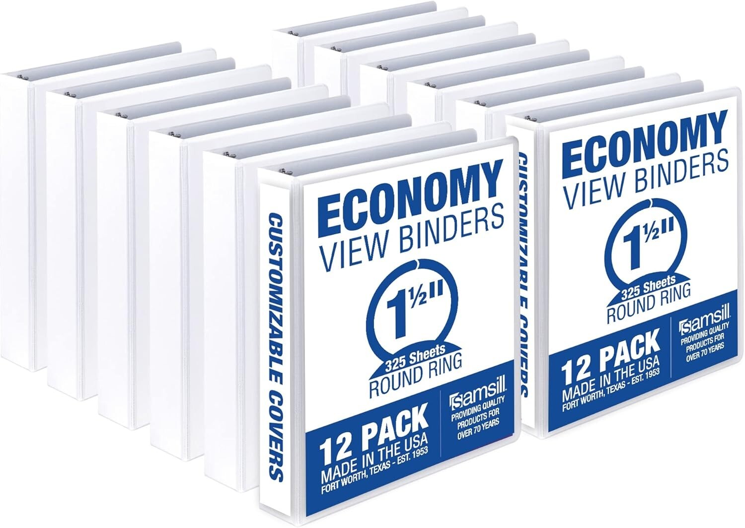 12 Pack of 1.5-Inch Clear View 3 Ring Binders - Durable, Archival Safe, White