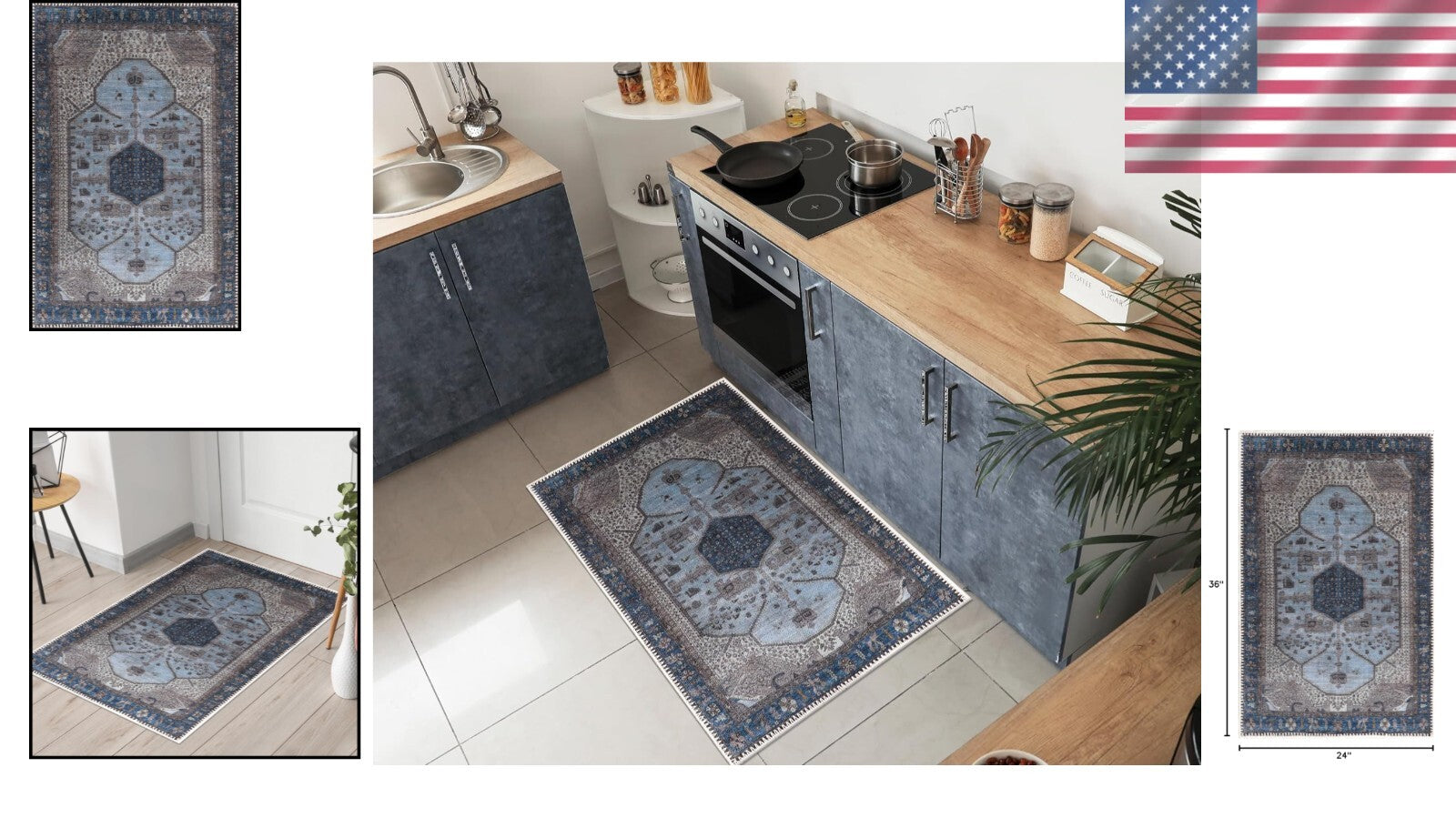 Durable 2' x 3' Non-Slip Rug, Machine Washable - Perfect for Hallways & Kitchens