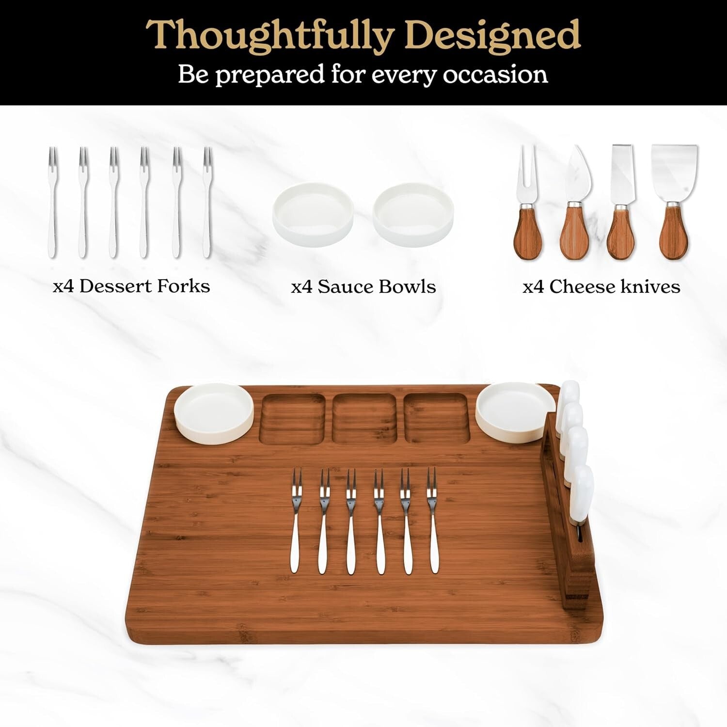 All-In-One Large Bamboo Charcuterie Board with Accessories for Effortless Dining