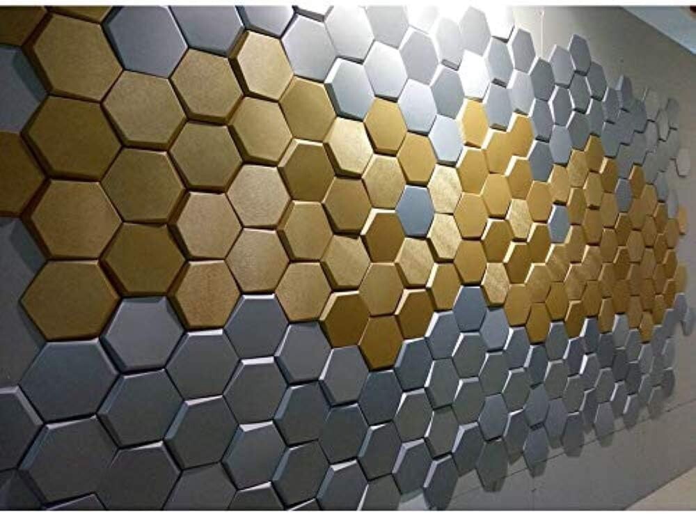 Elegant 20-Piece Gold Hexagon Faux Leather 3D Wall Panels for Stylish Interiors