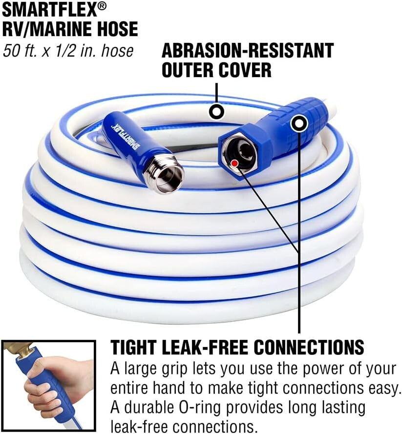1/2" x 50 ft Hybrid Polymer Water Hose - All-Weather Flexibility for RV & Marine