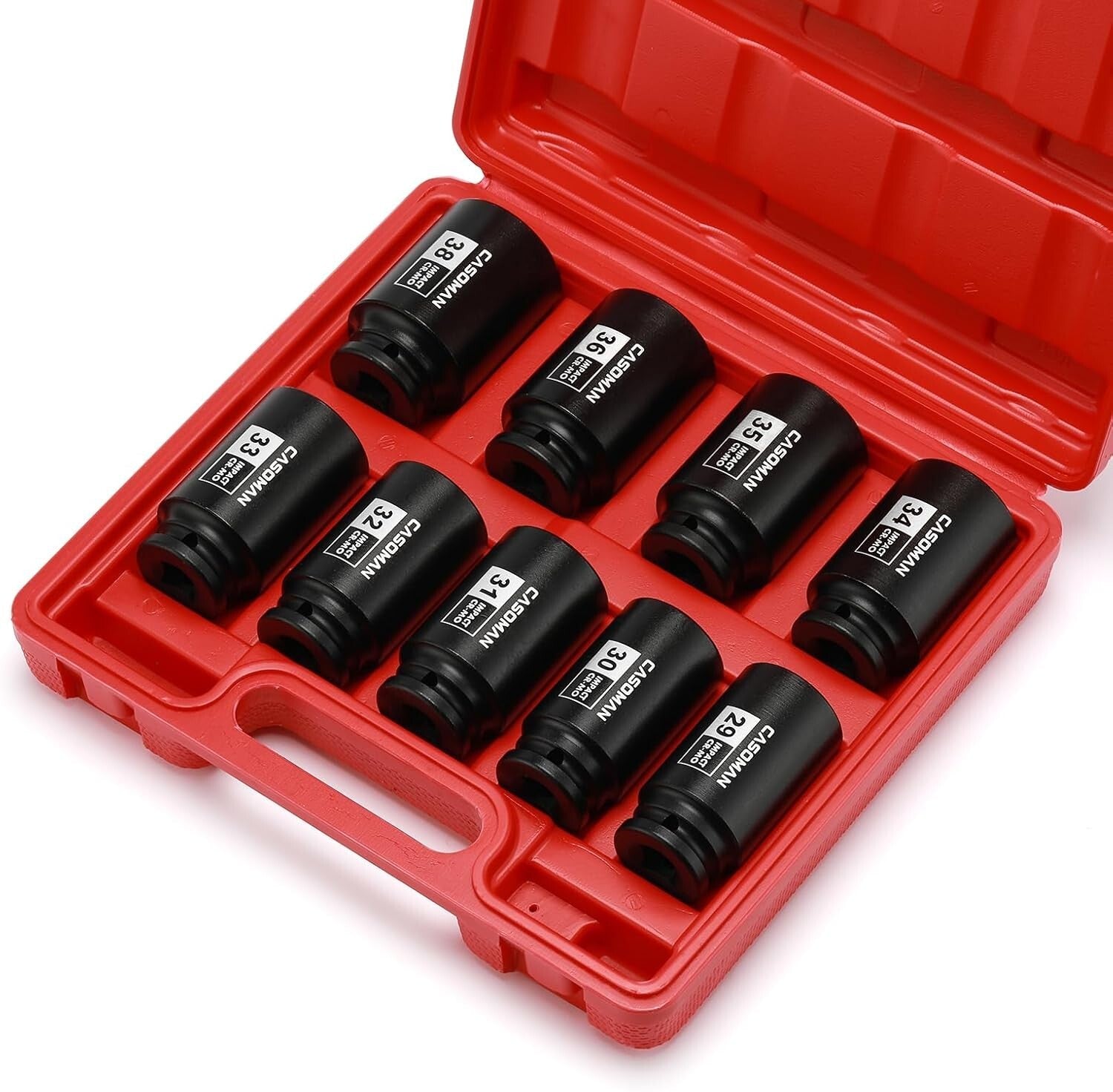 Durable 1/2-Inch Drive Deep Impact Socket Set, 29mm-38mm, Chrome Molybdenum