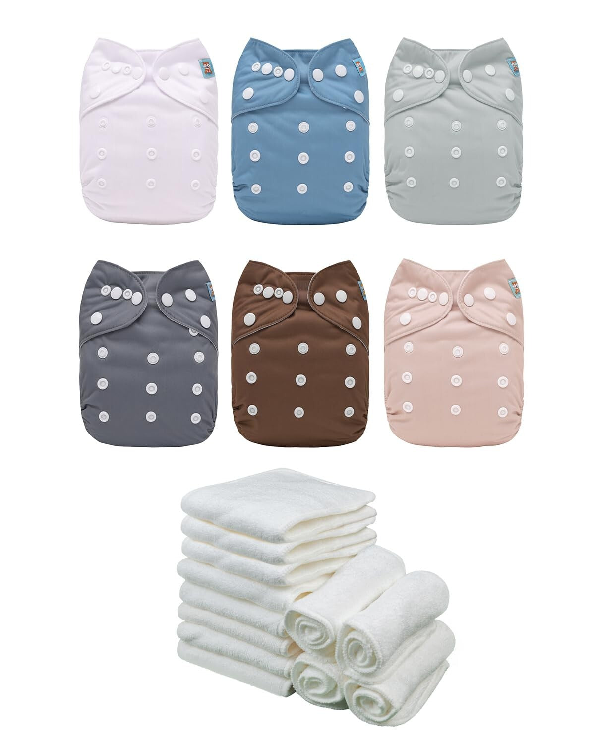 Washable Baby Diapers with 12 Inserts - 6 Pack in Trendy Colors - Unisex Design