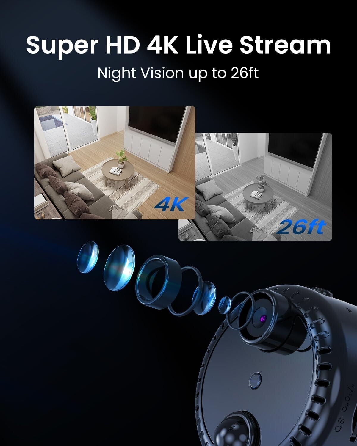 Portable 4K Indoor Security Camera with AI Motion Alerts & Extended Battery