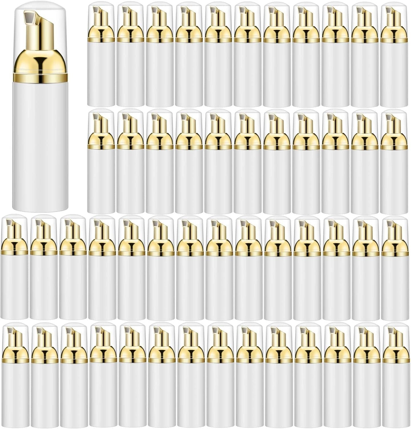 Elegant 50-Pack White Foaming Dispensers with Gold Pump - Perfect for Travel