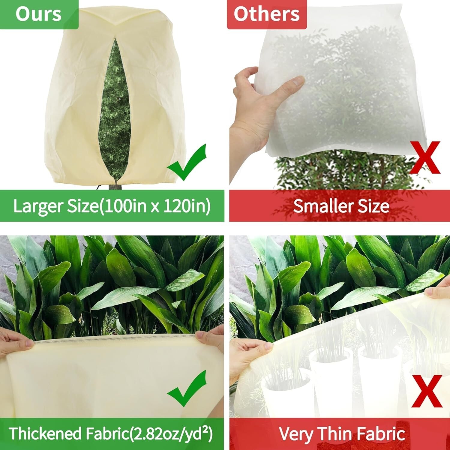 120x100 Inch Reusable Frost Protection Cloth for Winter Plant Care - 4 Pack