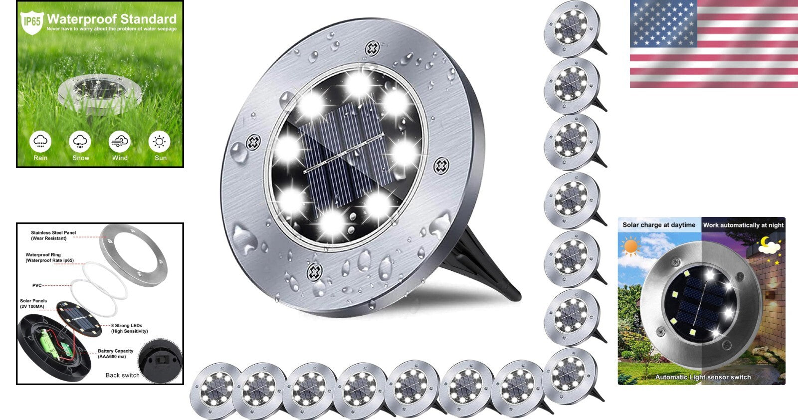 Stylish Waterproof Solar Garden Lights - 8 LEDs for Pathway & Deck (6 Pack)