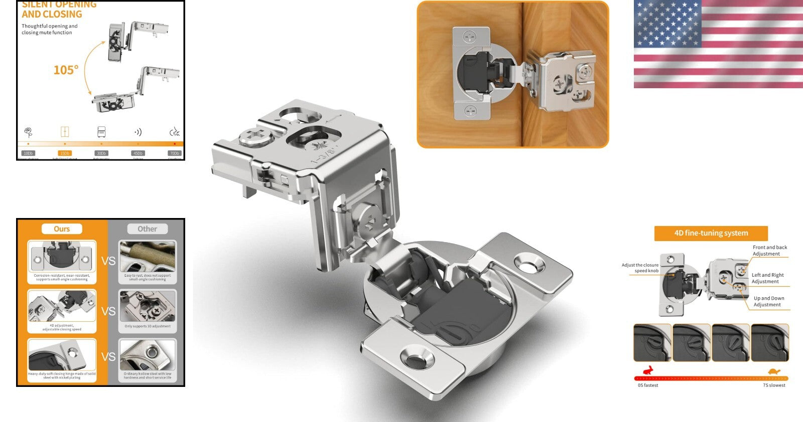 Durable 50 Pack 1-3/8" Satin Nickel Soft Close Cabinet Hinges & Accessories