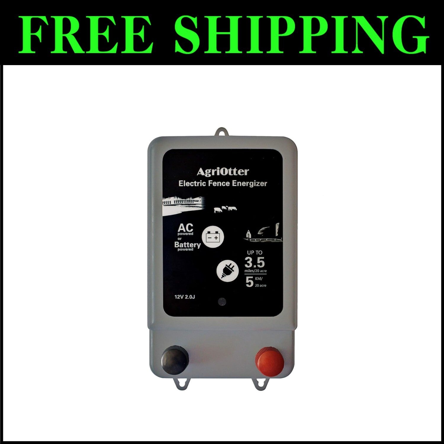 Dual Power Electric Fence Energizer: 10000V 2J Pulse for 20 Acre Protection