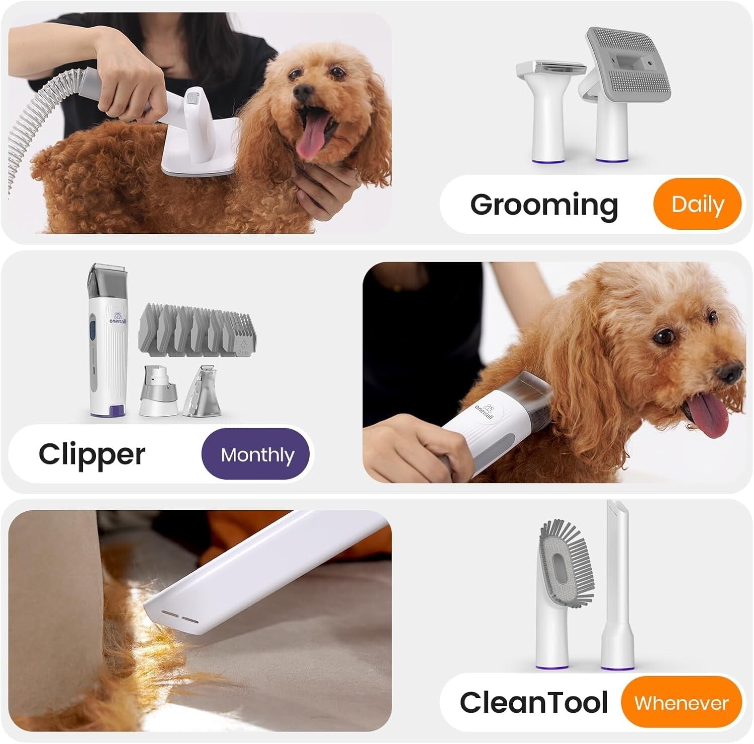 Effortless Dog Grooming Vacuum with 7 Pet Tools - Low Noise & Easy Empty Design
